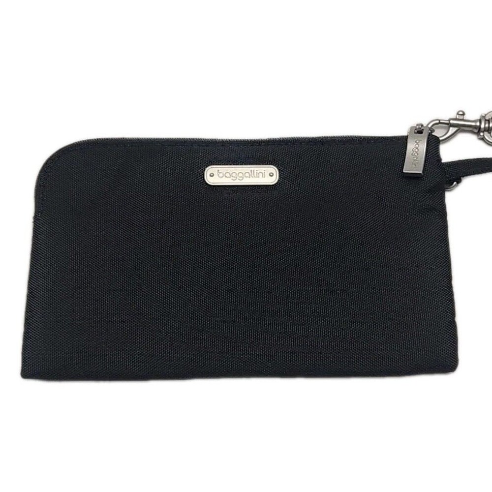 Baggallini Wristlet Wallet Card Slots RFID Nylon Black Flat Zip Small 7.5"x4.5"